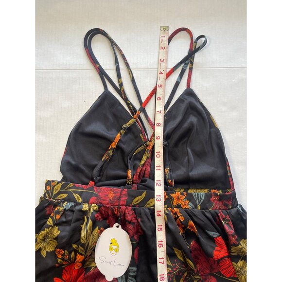 Midnight Bloom Maxi Dress Sz S Floral Deep V Neck Side Slit Boho Chic Summer NWT - Picture 2 of 16